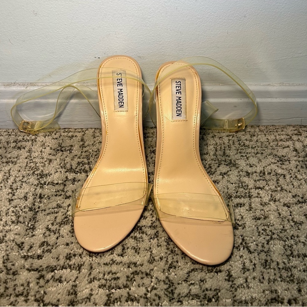Steve Madden Camille Clear Strappy Block Heeled Sandals Size 8